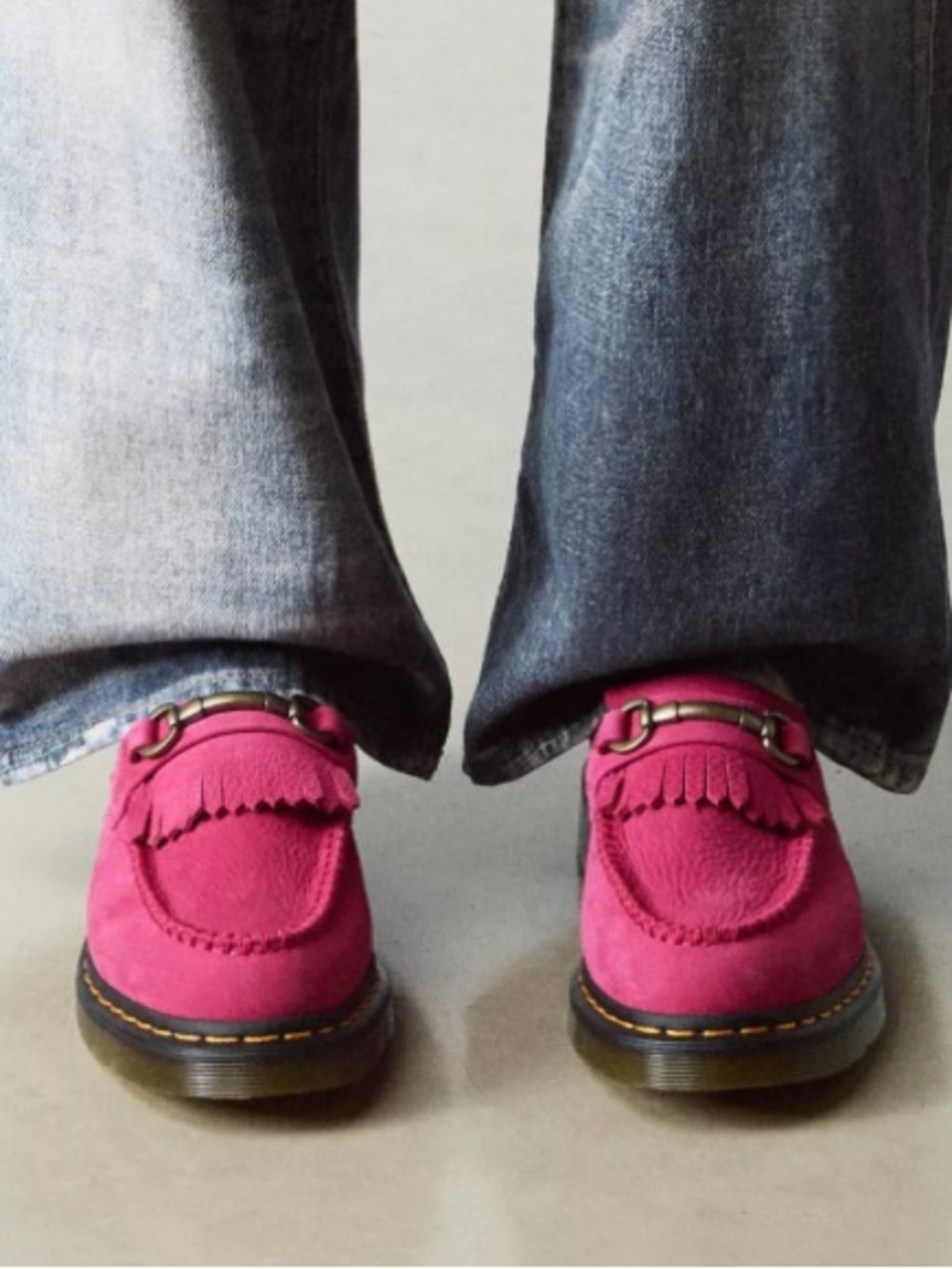 Dr. Martens Unisex Adrian Milled Snaffle Fuschia Pink Tassel Suede Loafer Shoes
